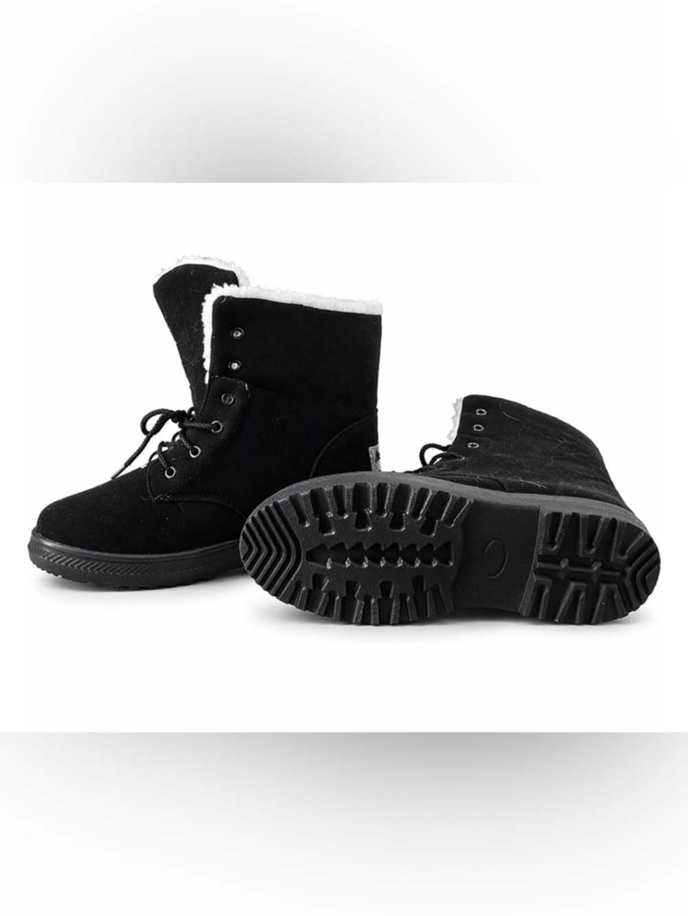 Women's Black Lace-Up Faux Suede Boots with Sherpa Lining - Picture 3 of 3